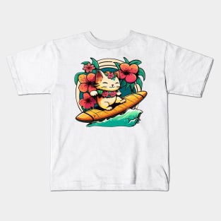 Kawaii Surf Kitty 2.0 Kids T-Shirt